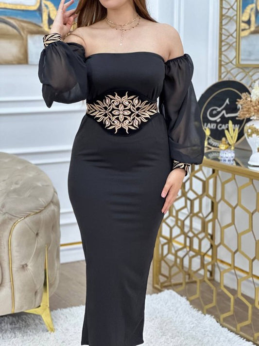 ✨ Kaftan Élégance Royale – Manches Bouffantes & Broderies Dorées ✨